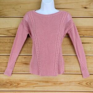 American Eagle Sweater Cable Knit Womens Size XXS Pink Cotton Blend Long‎ Sleeve